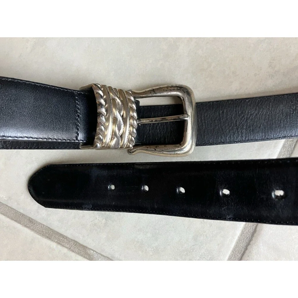 Vintage 1995 Brighton Belt Black Smooth Leather Silver Plate Buckle Large USA
